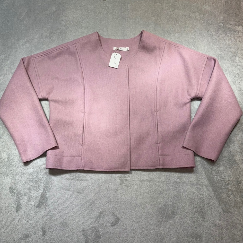 Lavender Twila Collarless‎ Cropped Coat Open Front Minimalist Jacket Purple L